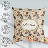Custom Name Cute Realistic Puppy Dogs on Neutral Floral Seamless Square Filled Cushion Throw Pillow Sofa Bed Home Decor Zip Washable UK Made
