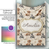 Cute Realistic Puppy Dogs on Neutral Floral Background Seamless  Personalised Custom Name Super Soft Fleece Blanket Bed Sofa Throw