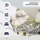 Vintage Botanical Floral Illustration Seamless Pattern Lovely  Personalised Custom Name Super Soft Fleece Blanket Bed Sofa Throw