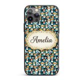 Colorful Dog Faces Pattern on Blue Background Custom Name Protective Phone Case Mobile Cover Durable Everyday Smartphone Shock Resistant