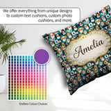Custom Name Colorful Dog Faces on Blue Background Seamless Name Square Filled Cushion Throw Pillow Sofa Bed Home Decor Zip Washable UK Made
