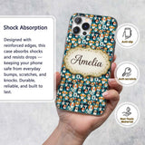 Colorful Dog Faces Pattern on Blue Background Custom Name Protective Phone Case Mobile Cover Durable Everyday Smartphone Shock Resistant