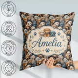 Custom Name Realistic Golden Retriever Puppies Close Up Seamless Square Filled Cushion Throw Pillow Sofa Bed Home Decor Zip Washable UK Made