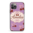 Cherry Bow Ribbon Cute Lavender Pastel Background Custom Name Protective Phone Case Mobile Cover Durable Everyday Smartphone Shock Resistant