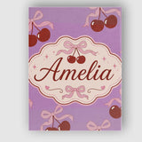 Personalised Name Cherry Bow Ribbon Cute Lavender Pastel Background Custom Canvas Wall Art Print Decor Picture Ready to Hang