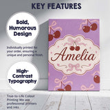 Personalised Name Cherry Bow Ribbon Cute Lavender Pastel Background Custom Canvas Wall Art Print Decor Picture Ready to Hang