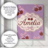 Personalised Name Cherry Bow Ribbon Cute Lavender Pastel Background Custom Canvas Wall Art Print Decor Picture Ready to Hang