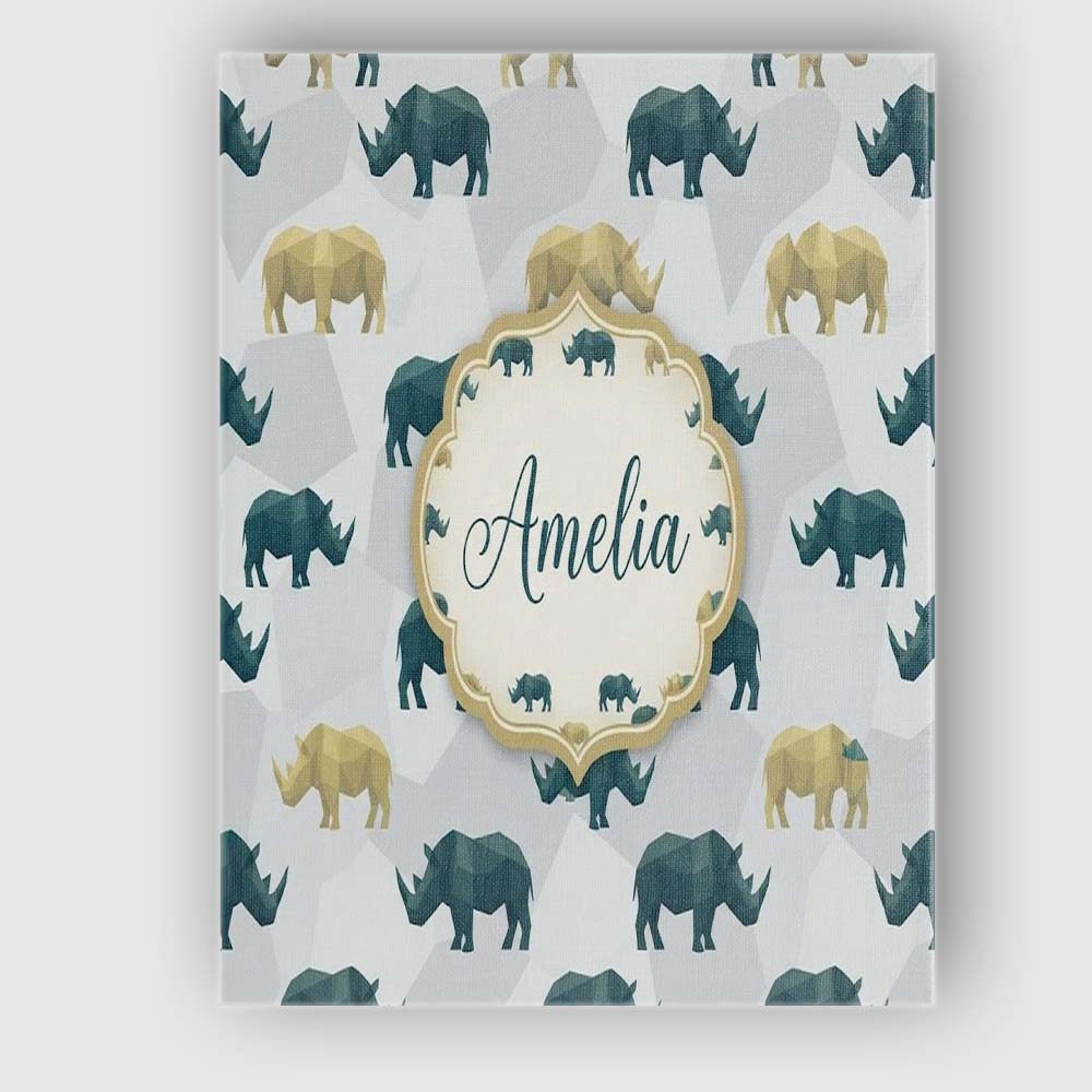 Personalised Name Stylized Rhino Silhouettes Custom Bespoke  Contemporary Display Canvas Wall Art Print Decor Picture Ready to Hang
