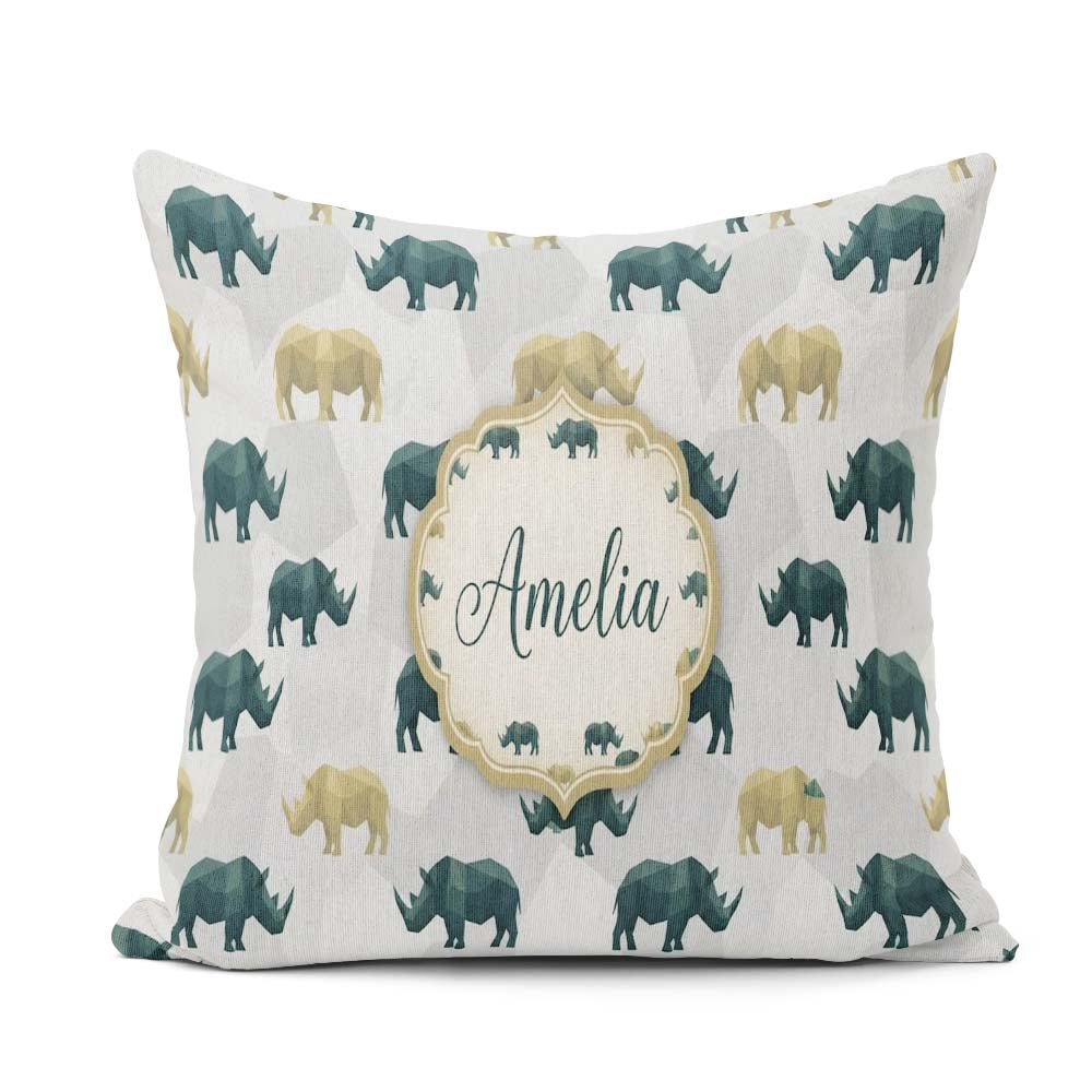 Custom Name Stylized Rhino Silhouettes in Neutral Tones Seamless Square Filled Cushion Throw Pillow Sofa Bed Home Decor Zip Washable UK Made