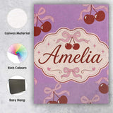 Personalised Name Cherry Bow Ribbon Cute Lavender Pastel Background Custom Canvas Wall Art Print Decor Picture Ready to Hang
