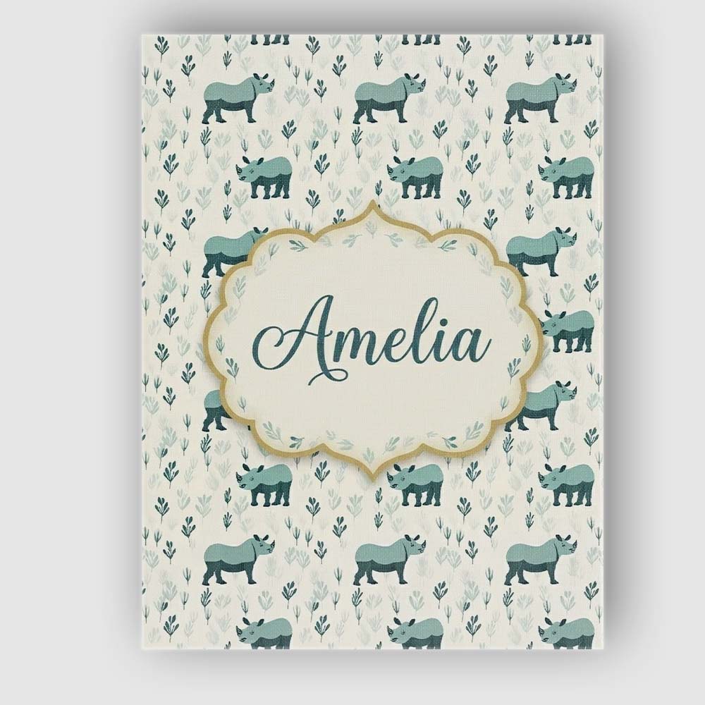 Personalised Name Cute Rhino with Minimal Custom  Unique Gift Idea Elegant Feature Canvas Wall Art Print Decor Picture Ready to Hang