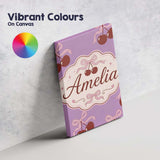 Personalised Name Cherry Bow Ribbon Cute Lavender Pastel Background Custom Canvas Wall Art Print Decor Picture Ready to Hang