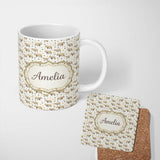 Personalized Custom Name Simple Beige Rhino with Geometric Shapes Seamless Pattern Custom 11oz Ceramic Coffee Tea Mug White Large Handle