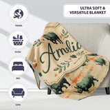 Vintage Style Rhino Illustration with Grunge Texture Seamless  Personalised Custom Name Super Soft Fleece Blanket Bed Sofa Throw