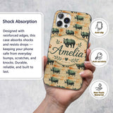 Vintage Style Rhino Illustration with Grunge Custom Name Protective Phone Case Mobile Cover Durable Everyday Smartphone Shock Resistant