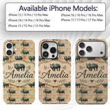 Vintage Style Rhino Illustration with Grunge Custom Name Protective Phone Case Mobile Cover Durable Everyday Smartphone Shock Resistant