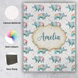 Personalised Name Pastel Watercolor Rhino Custom  Unique Gift Idea Elegant Feature Canvas Wall Art Print Decor Picture Ready to Hang