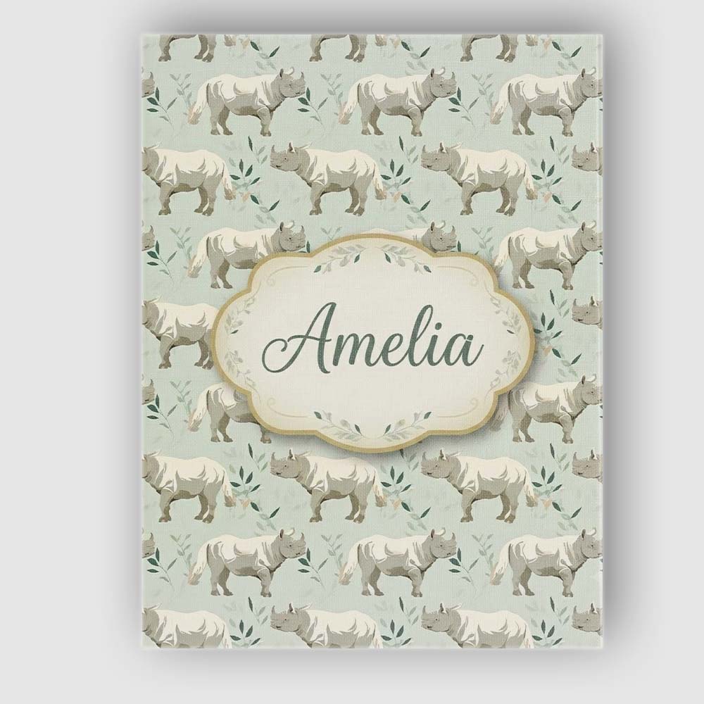 Personalised Name Elegant Beige Rhino with Custom  Bespoke Contemporary Statement Canvas Wall Art Print Decor Picture Ready to Hang