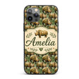Artistic Painted Rhino in Natural Green Tones Custom Name Protective Phone Case Mobile Cover Durable Everyday Smartphone Shock Resistant