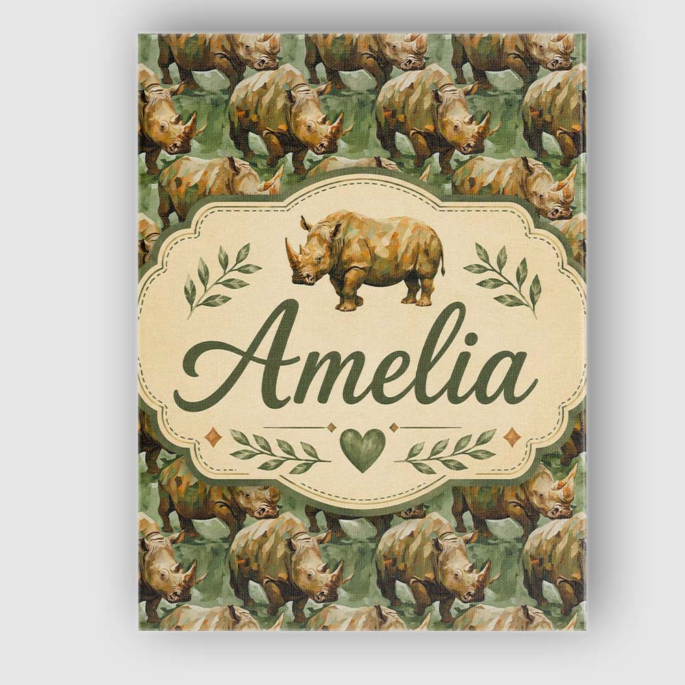 Personalised Name Artistic Painted Rhino in Custom  Bespoke Interior Contemporary Canvas Wall Art Print Decor Picture Ready to Hang