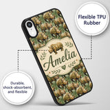 Artistic Painted Rhino in Natural Green Tones Custom Name Protective Phone Case Mobile Cover Durable Everyday Smartphone Shock Resistant