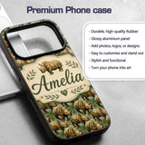 Artistic Painted Rhino in Natural Green Tones Custom Name Protective Phone Case Mobile Cover Durable Everyday Smartphone Shock Resistant