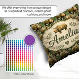 Custom Name Artistic Painted Rhino in Natural Green Pattern Name Square Filled Cushion Throw Pillow Sofa Bed Home Decor Zip Washable UK Made