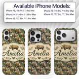 Artistic Painted Rhino in Natural Green Tones Custom Name Protective Phone Case Mobile Cover Durable Everyday Smartphone Shock Resistant