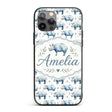 Soft Blue Watercolor Rhino with Minimal Leaves Custom Name Protective Phone Case Mobile Cover Durable Everyday Smartphone Shock Resistant