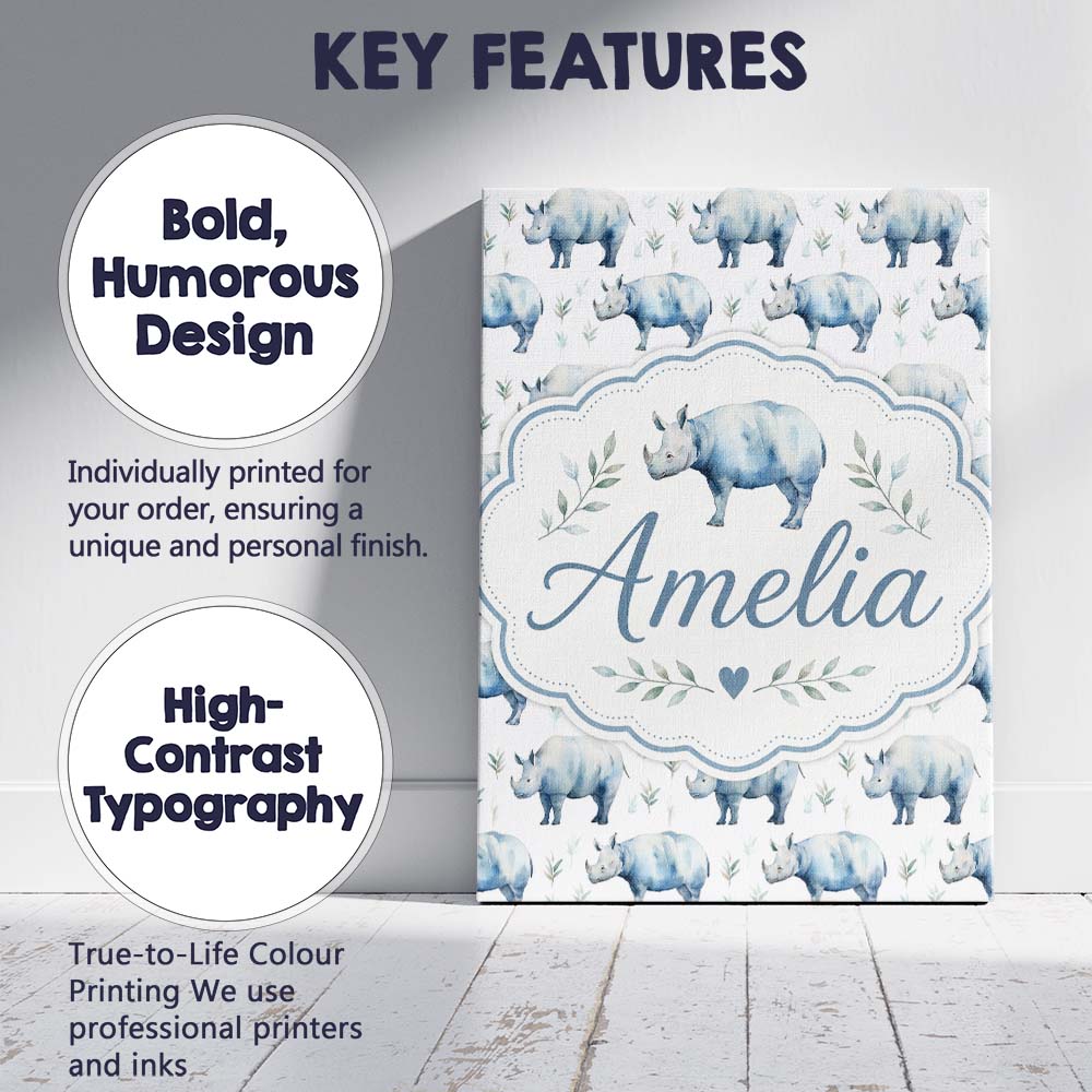 Personalised Name Soft Blue Watercolor Custom  Modern Room Accent Elegant Feature Canvas Wall Art Print Decor Picture Ready to Hang