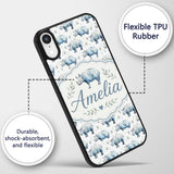 Soft Blue Watercolor Rhino with Minimal Leaves Custom Name Protective Phone Case Mobile Cover Durable Everyday Smartphone Shock Resistant