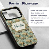 Vintage Textured Rhino Illustration in Earthy Custom Name Protective Phone Case Mobile Cover Durable Everyday Smartphone Shock Resistant