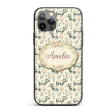Classic Rhino Sketch with Floral Rose Details Custom Name Protective Phone Case Mobile Cover Durable Everyday Smartphone Shock Resistant
