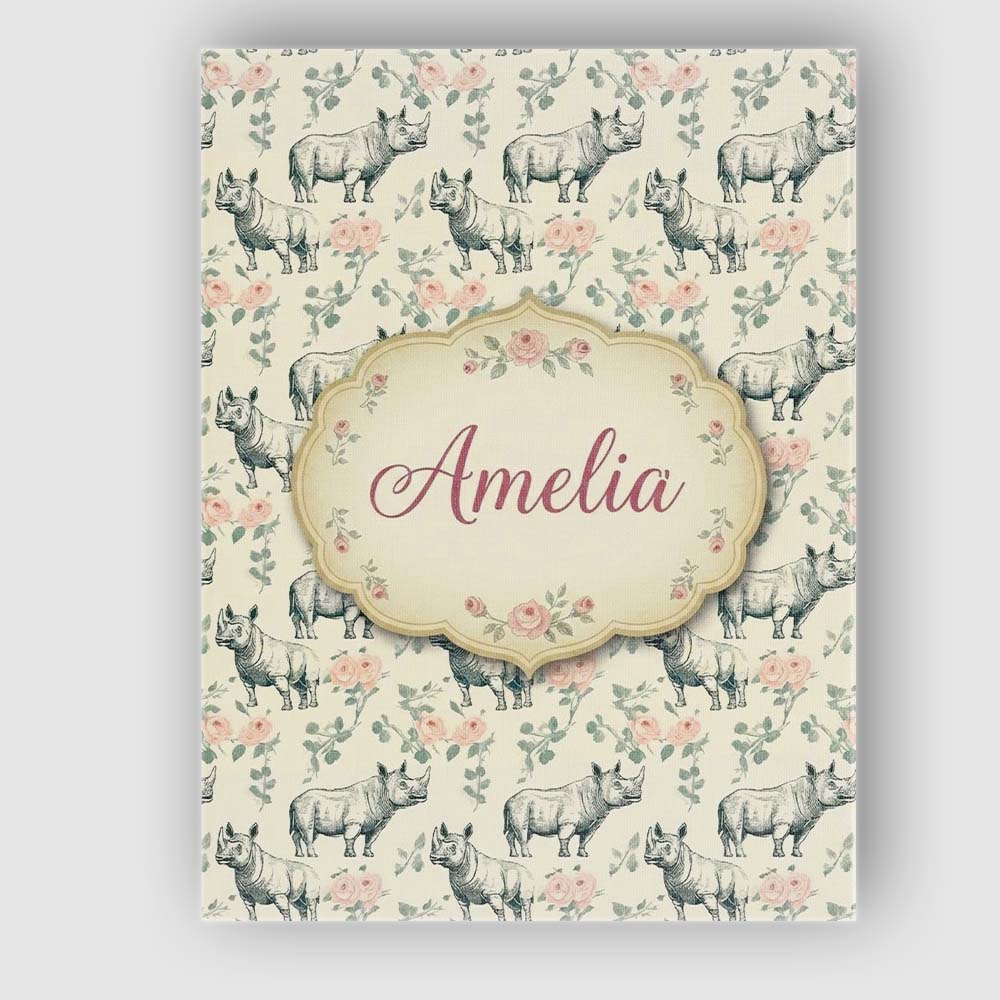 Personalised Name Classic Rhino Sketch with Custom  Bespoke Interior Contemporary Canvas Wall Art Print Decor Picture Ready to Hang