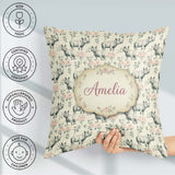 Custom Name Classic Rhino Sketch with Rose Details Seamless Name Square Filled Cushion Throw Pillow Sofa Bed Home Decor Zip Washable UK Made