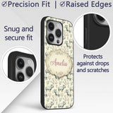 Classic Rhino Sketch with Floral Rose Details Custom Name Protective Phone Case Mobile Cover Durable Everyday Smartphone Shock Resistant