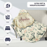 Classic Rhino Sketch with Floral Rose Details Seamless Pattern Name  Personalised Custom Name Super Soft Fleece Blanket Bed Sofa Throw