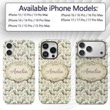 Classic Rhino Sketch with Floral Rose Details Custom Name Protective Phone Case Mobile Cover Durable Everyday Smartphone Shock Resistant