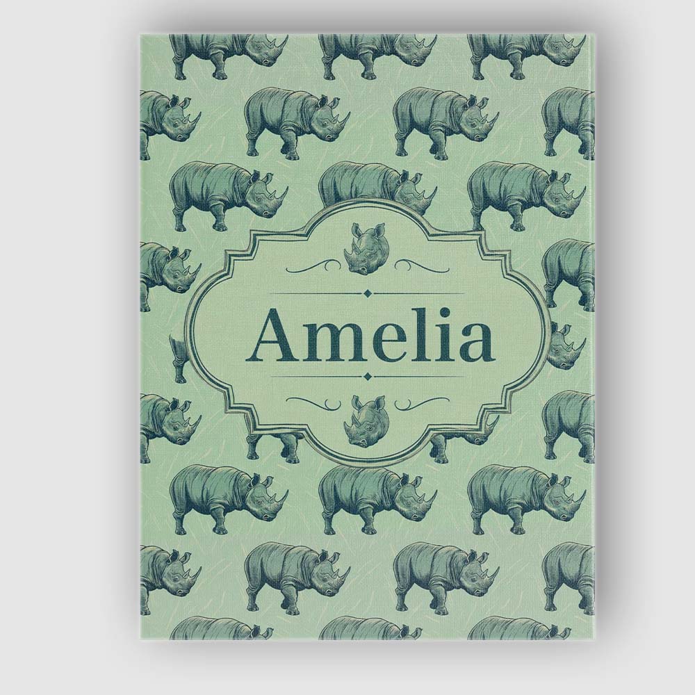 Personalised Name Detailed Engraved Rhino Custom  Unique Gift Idea Elegant Feature Canvas Wall Art Print Decor Picture Ready to Hang