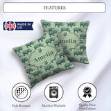 Custom Name Detailed Engraved Rhino on Green Background Seamless Square Filled Cushion Throw Pillow Sofa Bed Home Decor Zip Washable UK Made