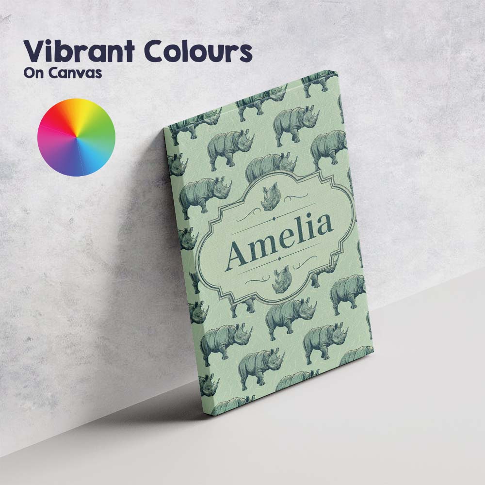 Personalised Name Detailed Engraved Rhino Custom  Unique Gift Idea Elegant Feature Canvas Wall Art Print Decor Picture Ready to Hang