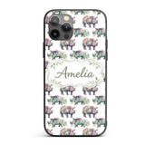 Colorful Watercolor Rhino with Printed Design Custom Name Protective Phone Case Mobile Cover Durable Everyday Smartphone Shock Resistant
