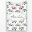 Colorful Watercolor Rhino with Soft Grass Elements Seamless Pattern  Personalised Custom Name Super Soft Fleece Blanket Bed Sofa Throw
