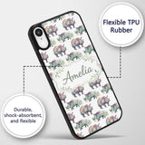 Colorful Watercolor Rhino with Printed Design Custom Name Protective Phone Case Mobile Cover Durable Everyday Smartphone Shock Resistant