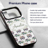 Colorful Watercolor Rhino with Printed Design Custom Name Protective Phone Case Mobile Cover Durable Everyday Smartphone Shock Resistant