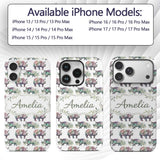 Colorful Watercolor Rhino with Printed Design Custom Name Protective Phone Case Mobile Cover Durable Everyday Smartphone Shock Resistant
