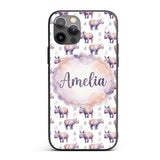 Pastel Purple Watercolor Rhino with Soft Diamond Custom Name Protective Phone Case Mobile Cover Durable Everyday Smartphone Shock Resistant