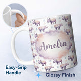 Personalized Custom Name Pastel Purple Watercolor Rhino with Soft Diamond Shapes Seamless 11oz Ceramic Coffee Tea Mug White Large Handle