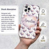 Pastel Purple Watercolor Rhino with Soft Diamond Custom Name Protective Phone Case Mobile Cover Durable Everyday Smartphone Shock Resistant