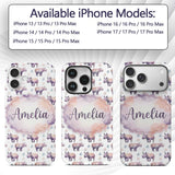 Pastel Purple Watercolor Rhino with Soft Diamond Custom Name Protective Phone Case Mobile Cover Durable Everyday Smartphone Shock Resistant